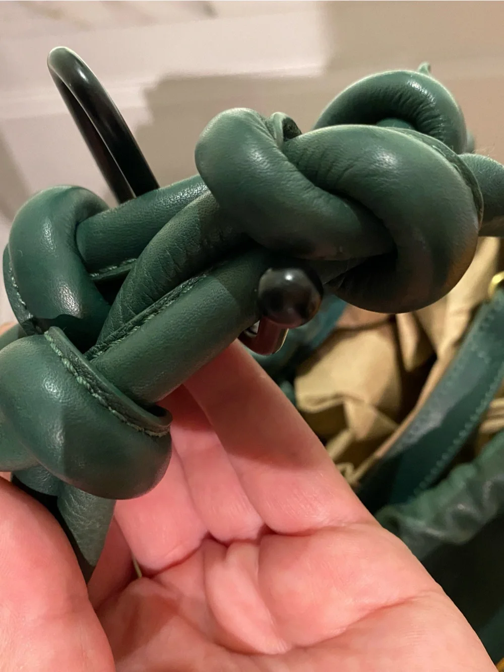 Free People Dark Green Leather Satchel with Knotted Handle